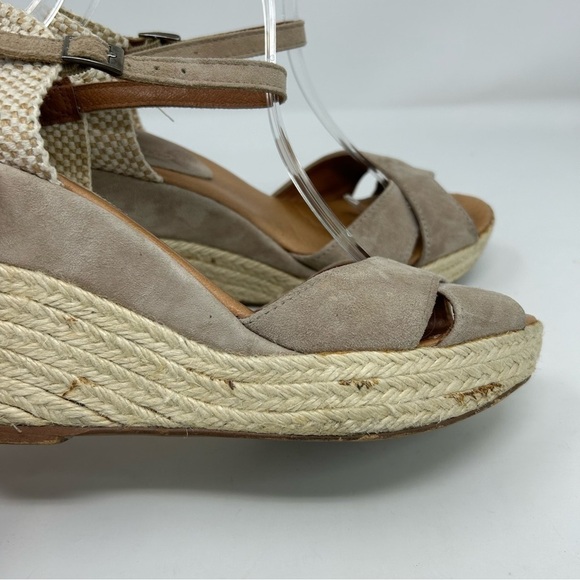 Pinaz Made in Spain Beige Gray Leather Espadrille Wedges Size 39 - Picture 7 of 13